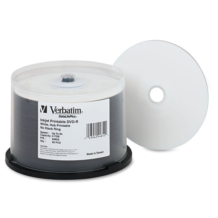 DVD-R 4.7GB 8X DataLifePlus White Inkjet Printable/Hub Printable, 50/PK Spindle