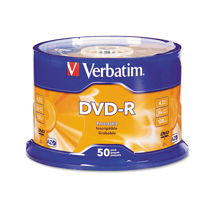 DVD-R Discs, 4.7GB, 16x, Spindle, Silver, 50/Pack