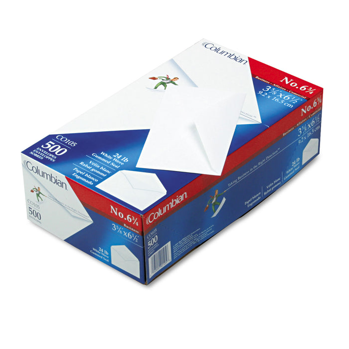 Gummed Flap Business Envelope, #6 3/4, Bankers Flap, Gummed Closure, 3.63 x 6.5, White, 500/Box