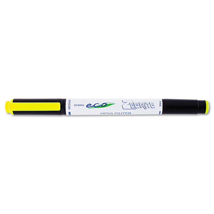 Zebrite Eco Double-ended Highlighter, Chisel/Bullet Tip, Fluorescent Yellow, Dozen