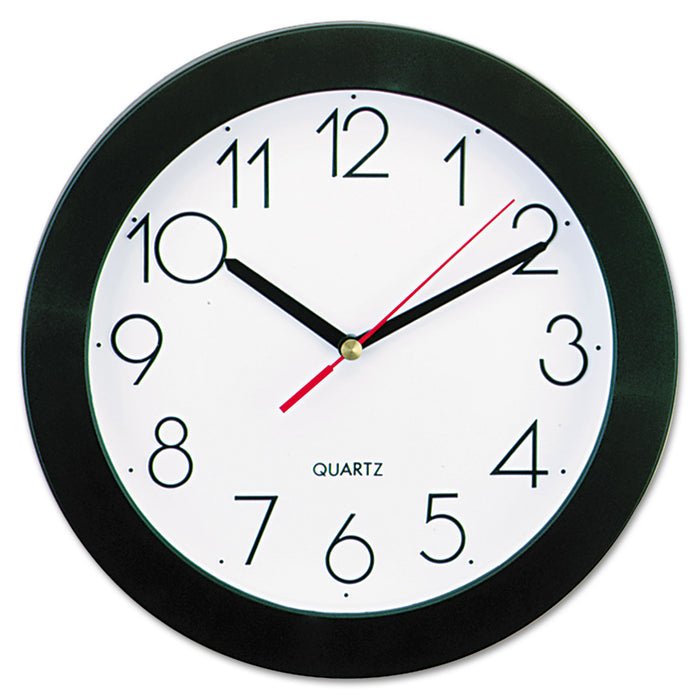 Bold Round Wall Clock, 9.75" Overall Diameter, Black Case, 1 AA (sold separately)