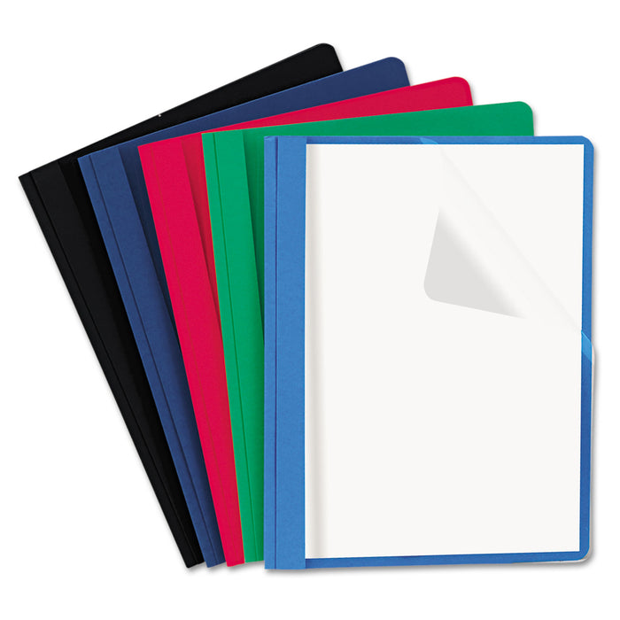 Clear Front Report Cover, Tang Fasteners, Letter Size, Assorted Colors, 25/Box