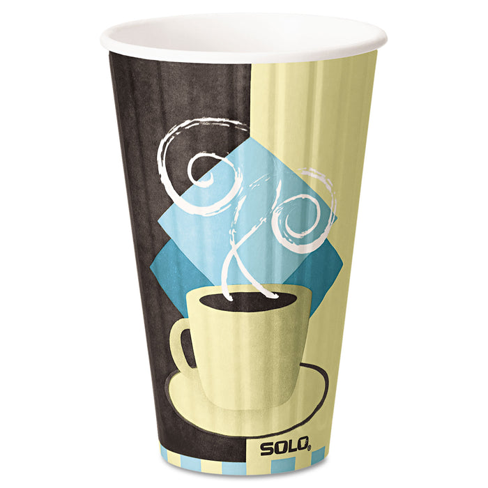 Duo Shield Insulated  Paper Hot Cups, 16 oz, Tuscan Chocolate/Blue/Beige, 525/Ct