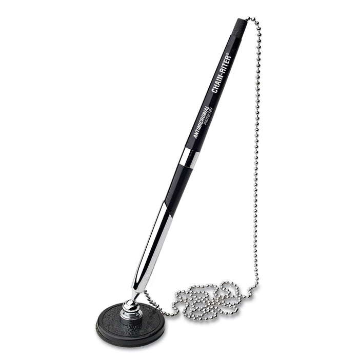 Chain-Riter Stick-On Antimicrobial Ballpoint Counter Pen, 0.5mm, Black Ink/Barrel