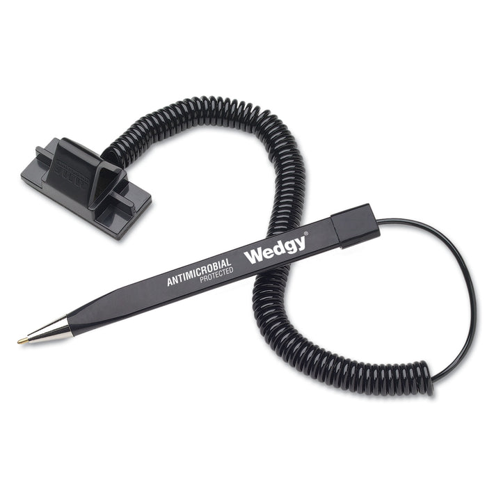 Wedgy Antimicrobial Ballpoint Counter Pen w/Scabbard, 1mm, Blue Ink, Black Barrel