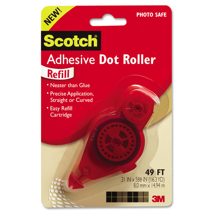 Adhesive Dot Roller Refill, 0.3" x 49 ft, Dries Clear