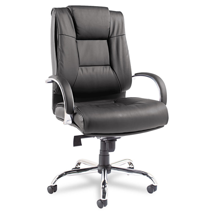 Alera Ravino Big and Tall Series High-Back Swivel/Tilt Leather Chair, Supports up to 450 lbs, Black Seat/Back, Chrome Base