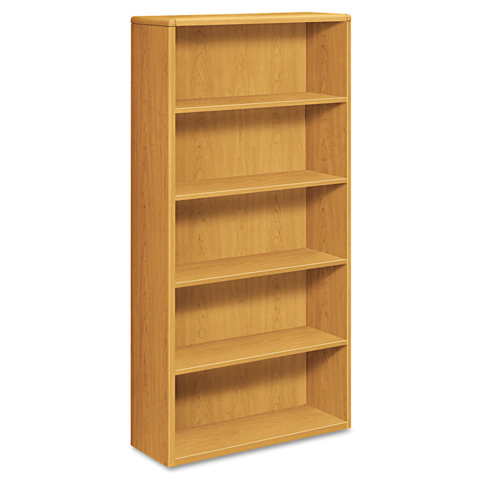 10700 Series Wood Bookcase, Five Shelf, 36w x 13 1/8d x 71h, Harvest