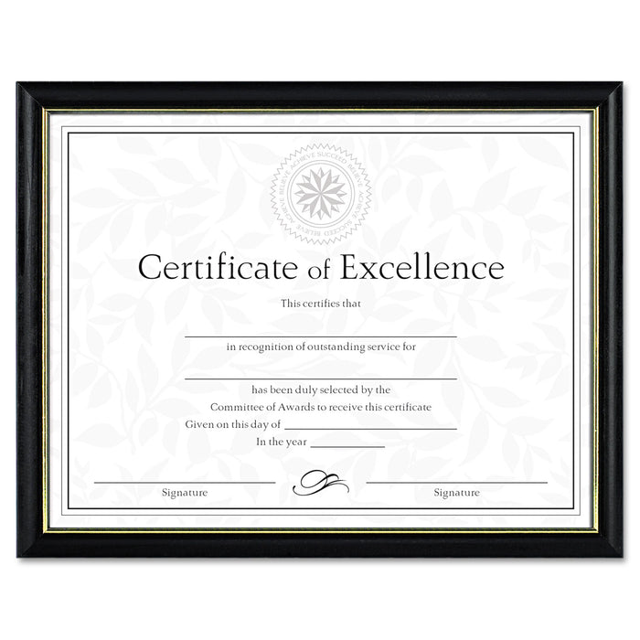 Two-Tone Document/Diploma Frame, Wood, 8 1/2 x 11, Black w/Gold Leaf Trim