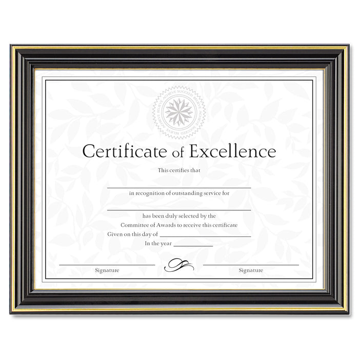 Gold-Trimmed Document Frame w/Certificate, Plastic/Glass, 8 1/2 x 11, Black