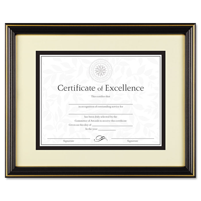 Gold-Trimmed Document Frame, Wood, 11 x 14, 8 1/2 x 11, Black