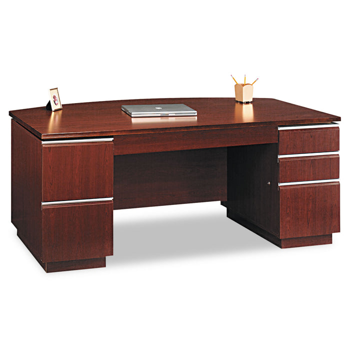 72"W Bow Front Double Pedestal Desk (Box 2 of 2) Milano 2, 71.13w x 36.13d x 29h, Harvest Cherry