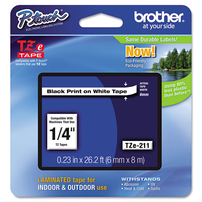 TZe Standard Adhesive Laminated Labeling Tape, 0.23" x 26.2 ft, Black on White