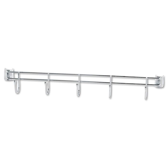 Hook Bars For Wire Shelving, Five Hooks, 24" Deep, Silver, 2 Bars/Pack