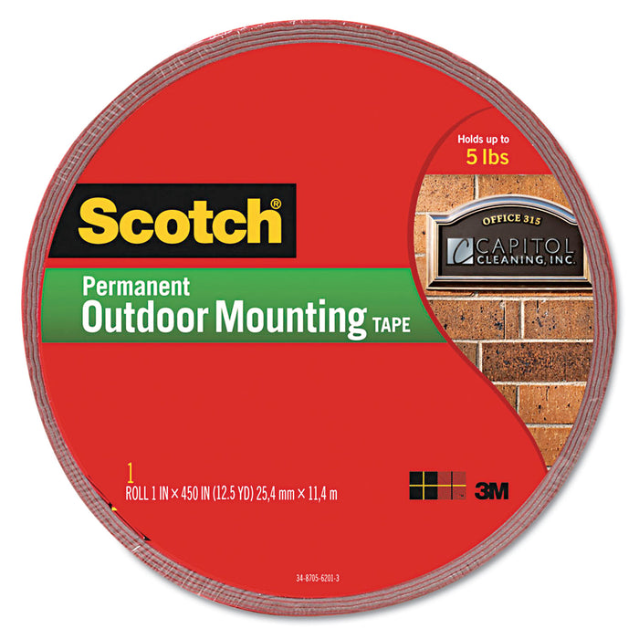 Exterior Weather-Resistant Double-Sided Tape, 1" x 450", Gray