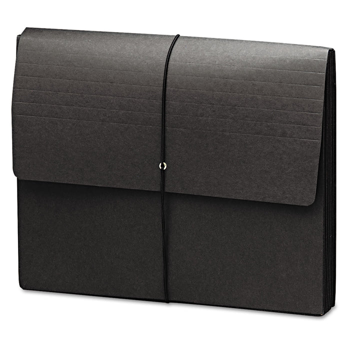 Extra-Wide Expanding Wallets w/ Elastic Cord, 5.25" Expansion, 1 Section, Letter Size, Black, 10/Box