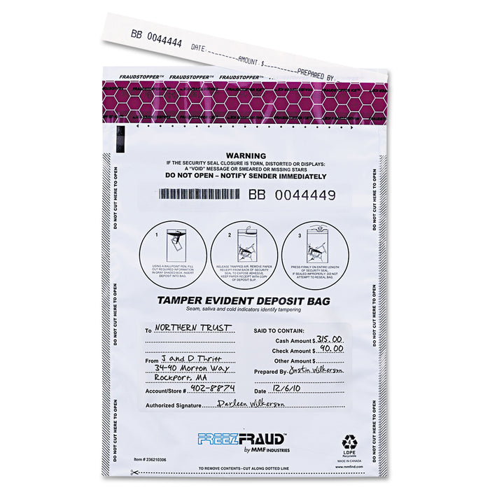 FREEZFraud Tamper-Evident Deposit Bags, 9 x 12, White, 100/Box