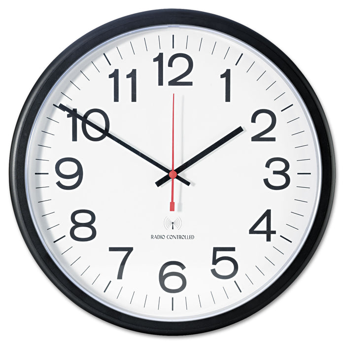 Deluxe 13 1/2" Indoor/Outdoor Atomic Clock, 13.5" Overall Diameter, Black Case, 1 AA (sold separately)