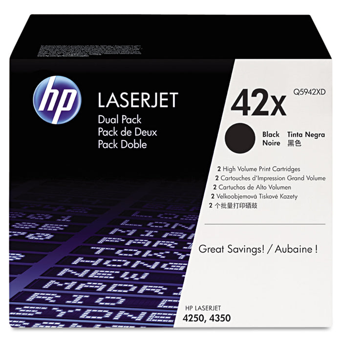 HP 42X, (Q5942X-D) 2-pack High Yield Black Original LaserJet Toner Cartridges