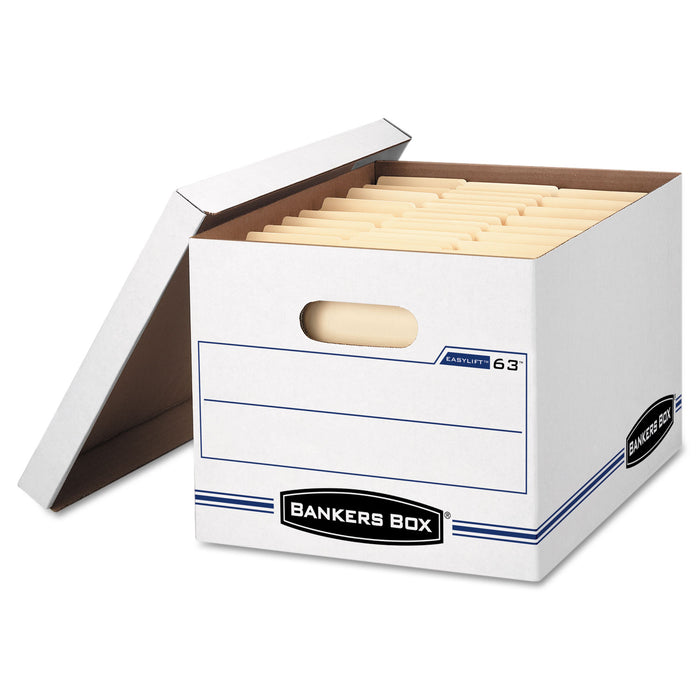 EASYLIFT Basic-Duty Strength Storage Boxes, Letter Files, 12.75" x 13.25" x 10.5", White/Blue, 12/Carton