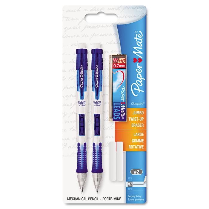 Clear Point Mechanical Pencil, 0.7 mm, HB (#2.5), Black Lead, Randomly Assorted Barrel Colors, 2/Pack