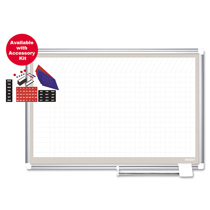 All Purpose Magnetic Planning Board, 1 sq/in Grid, 72 x 48, Aluminum Frame