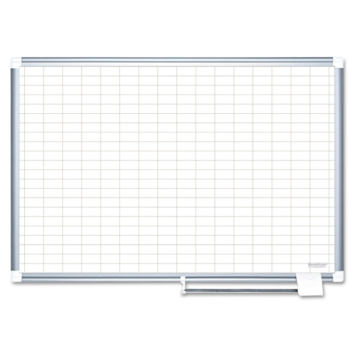 Gridded Magnetic Porcelain Planning Board, 1 x 2 Grid, 36 x 24, Aluminum Frame