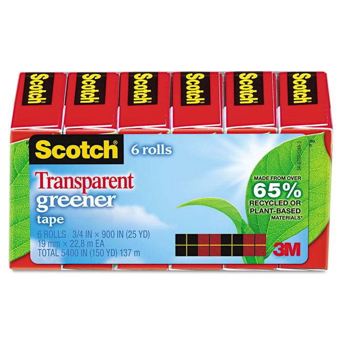 Transparent Greener Tape, 1" Core, 0.75" x 75 ft, Transparent, 6/Pack