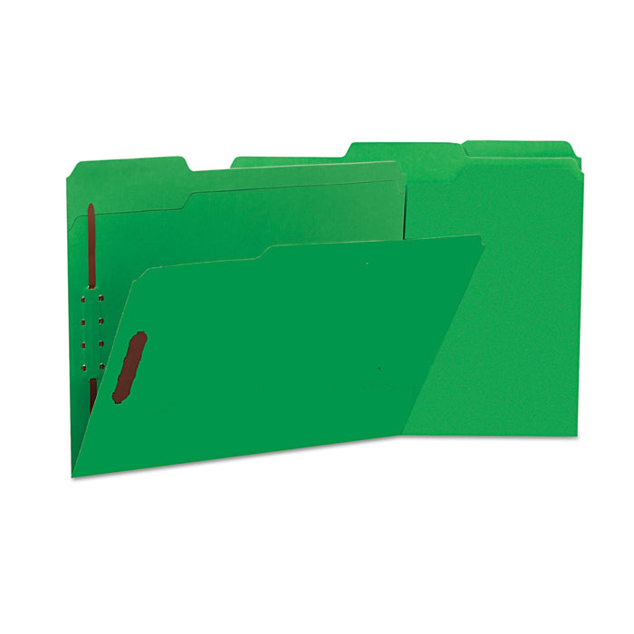 Deluxe Reinforced Top Tab Folders with Two Fasteners, 1/3-Cut Tabs, Letter Size, Green, 50/Box