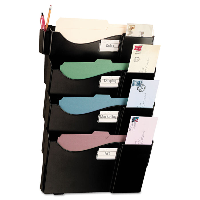 Grande Central Wall Filing System, Four Pockets, 16 5/8 x 4 3/4 x 23 1/4, Black