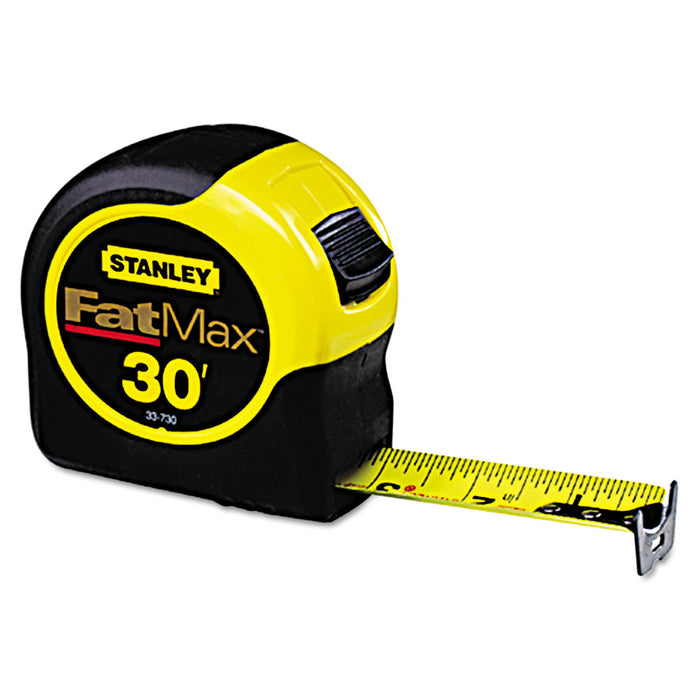 Fat Max Tape Rule, 1 1/4" x 30ft, Plastic Case, Black/Yellow, 1/16" Graduation