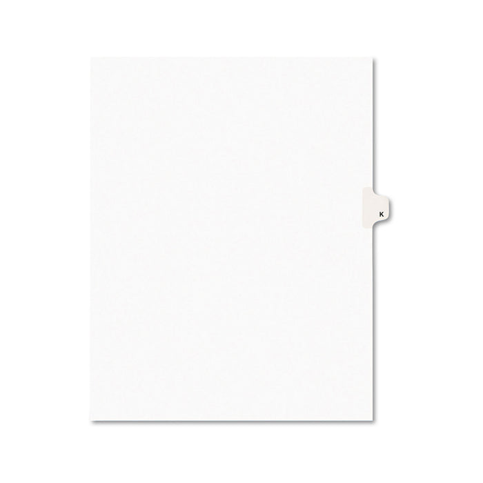 Preprinted Legal Exhibit Side Tab Index Dividers, Avery Style, 26-Tab, K, 11 x 8.5, White, 25/Pack, (1411)