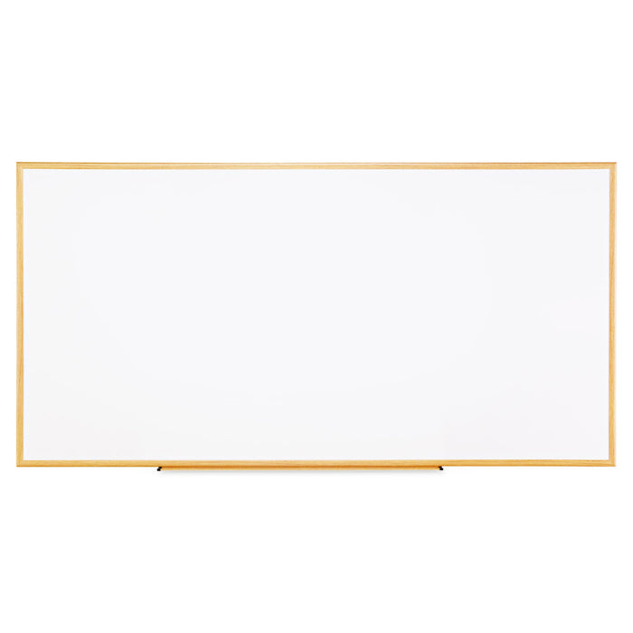 Dry-Erase Board, Melamine, 96 x 48, White, Oak-Finished Frame