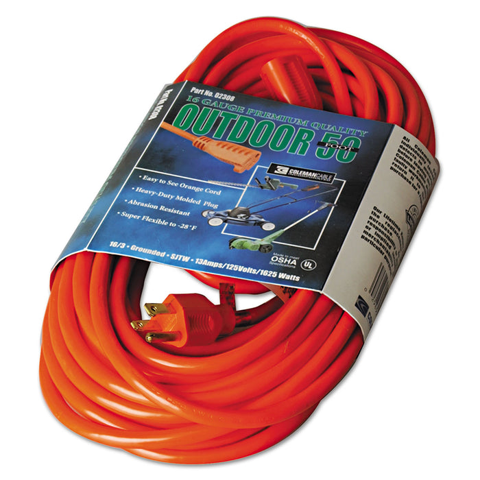 Vinyl Outdoor Extension Cord, 50ft, 13 Amp, Orange