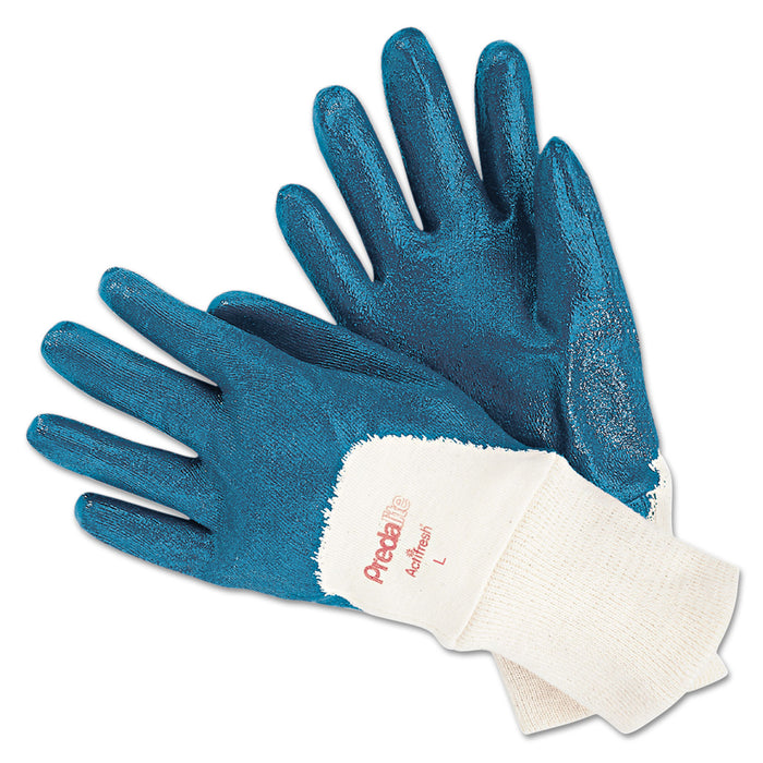 Predalite Nitrile Gloves, Cotton Lined, Blue/White, Large, 12 Pairs