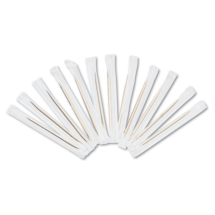 Cello-Wrapped Round Wood Toothpicks, 2 1/2", Natural, 1000/Box, 15 Boxes/Carton