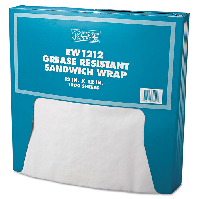 Grease-Resistant Paper Wraps and Liners, 12 x 12, White, 1000/Box, 5 Boxes/Carton
