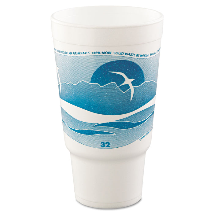 Horizon Hot/Cold Foam Drinking Cups, 32oz, Teal/White, 16/Bag, 25 Bags/Carton