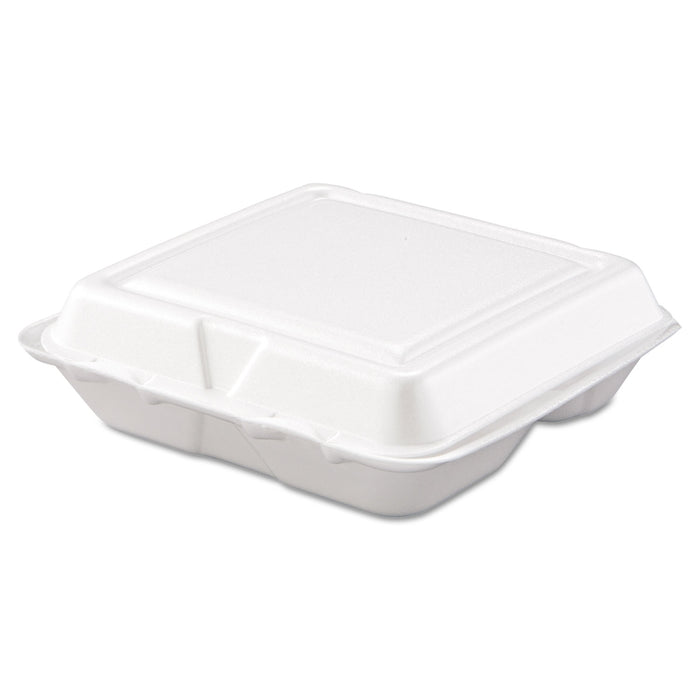 Carryout Food Container, Foam, 3-Comp, White, 8 x 7 1/2 x 2 3/10, 200/Carton
