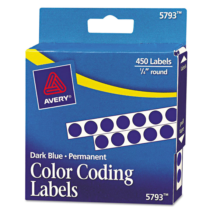 Handwrite-Only Self-Adhesive Removable Round Color-Coding Labels in Dispensers, 0.25" dia., Dark Blue, 450/Roll, (5793)