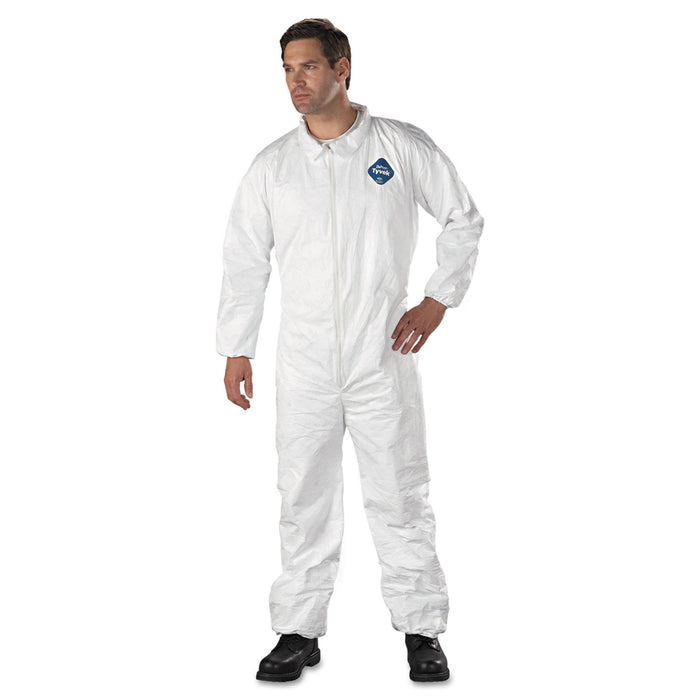 Tyvek Elastic-Cuff Coveralls, HD Polyethylene, White, Large, 25/Carton