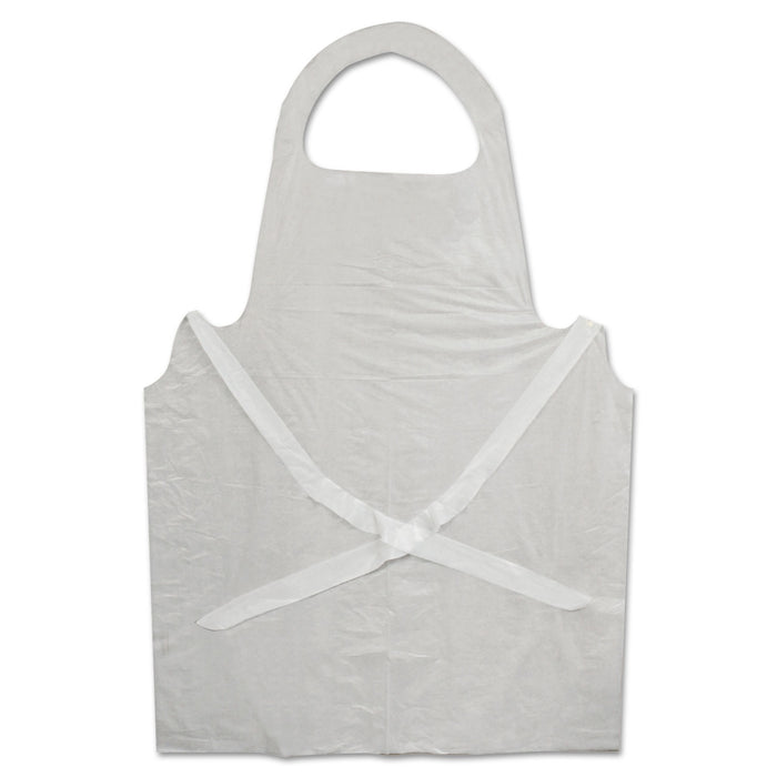 Disposable Apron, White, Poly, 28 x 45, 1.25 mil, One Size, 100/Pk