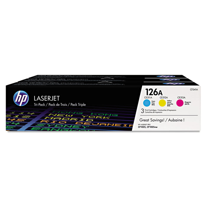 HP 126A, (CF341A) 3-pack Cyan/Magenta/Yellow Original LaserJet Toner Cartridges