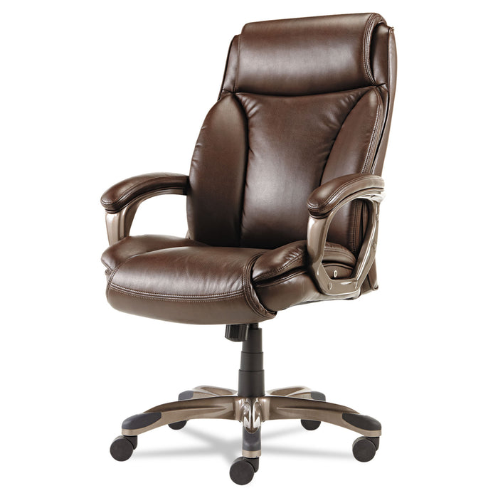 Alera Veon Series Executive High-Back Leather Chair, Supports up to 275 lbs., Brown Seat/Brown Back, Bronze Base