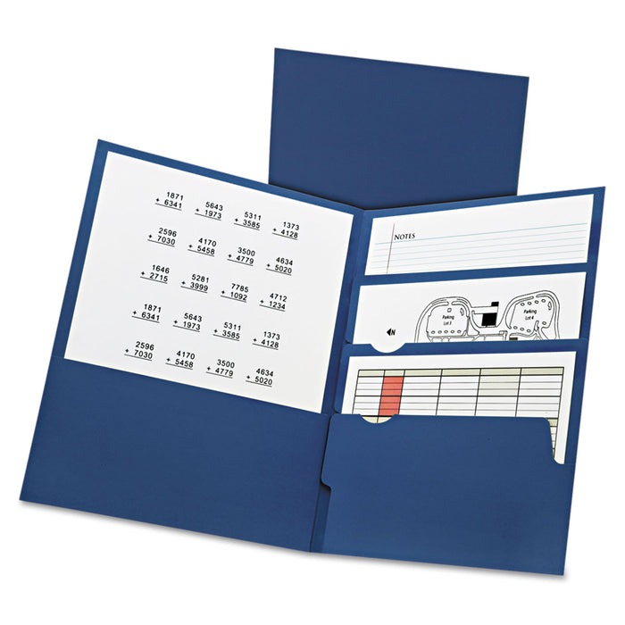 Divide It Up Four-Pocket Paper Folders, 11 x 8-1/2, Navy, 20/Box