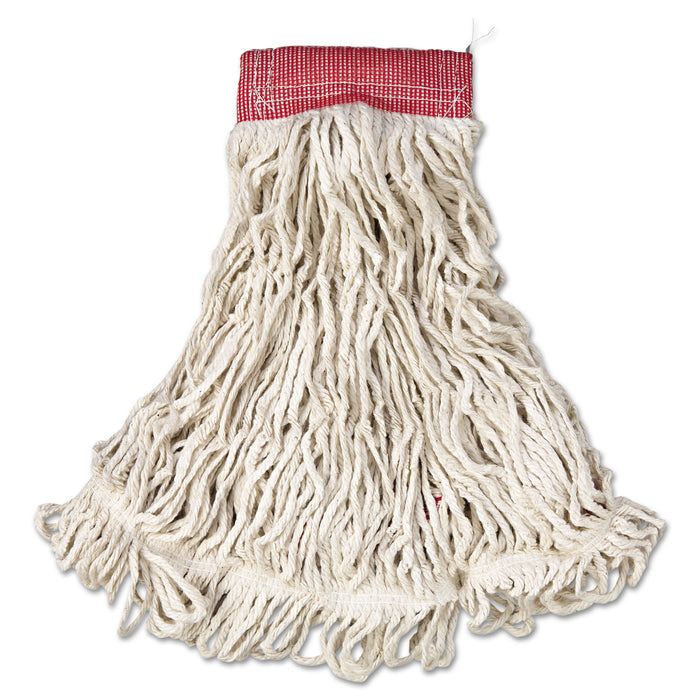 Web Foot Wet Mop, Cotton/Synthetic, White, Large, 5" Red Headband, 6/Carton