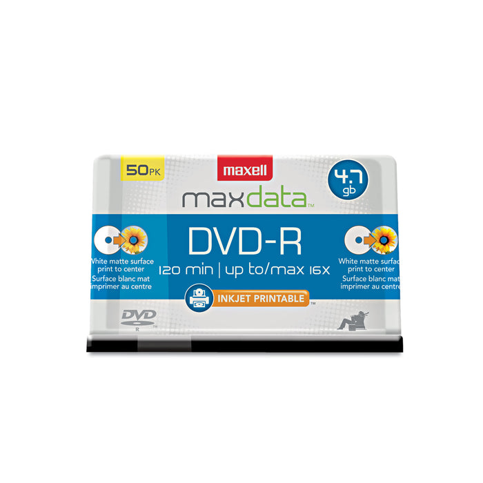 DVD-R Recordable Discs, Printable, 4.7GB, 16x, Spindle, White, 50/Pack