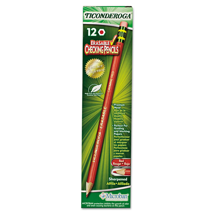 Erasable Colored Pencils, 2.6 mm, 2B (#1), Carmine Red Lead, Carmine Red Barrel, Dozen