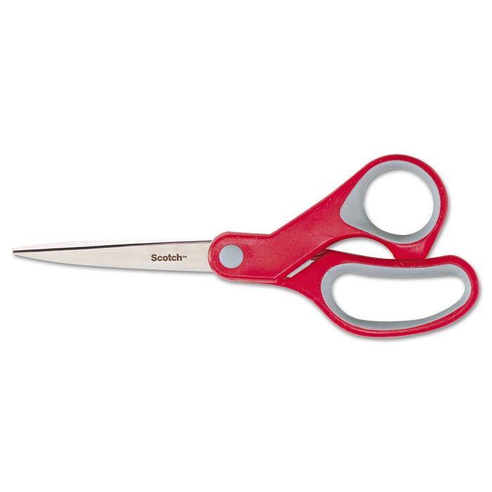 Multi-Purpose Scissors, 8" Long, 3.38" Cut Length, Gray/Red Straight Handle