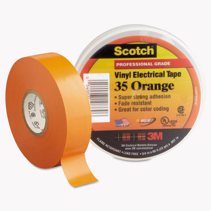 Scotch 35 Vinyl Electrical Color Coding Tape, 3" Core, 0.75" x 66 ft, Orange
